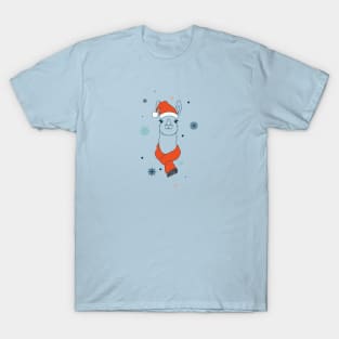 Llama in red hat and scarf T-Shirt